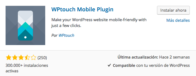 plugin WPtouch Mobile 