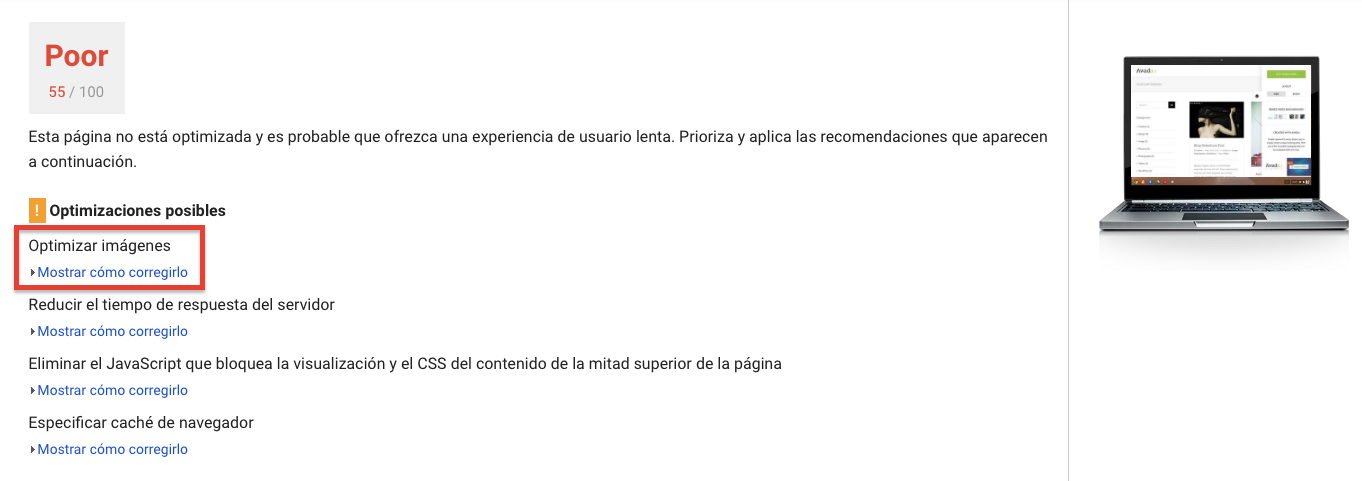 test de optimización de imágenes