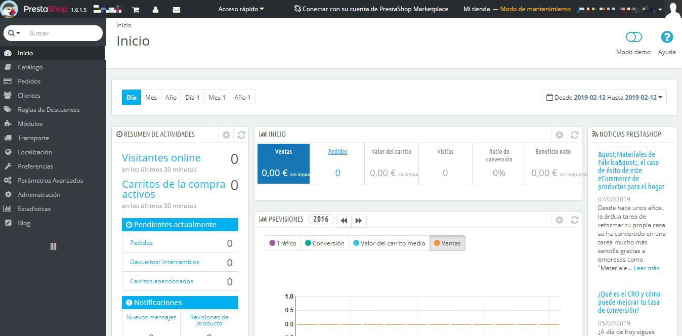 interfaz Prestashop original