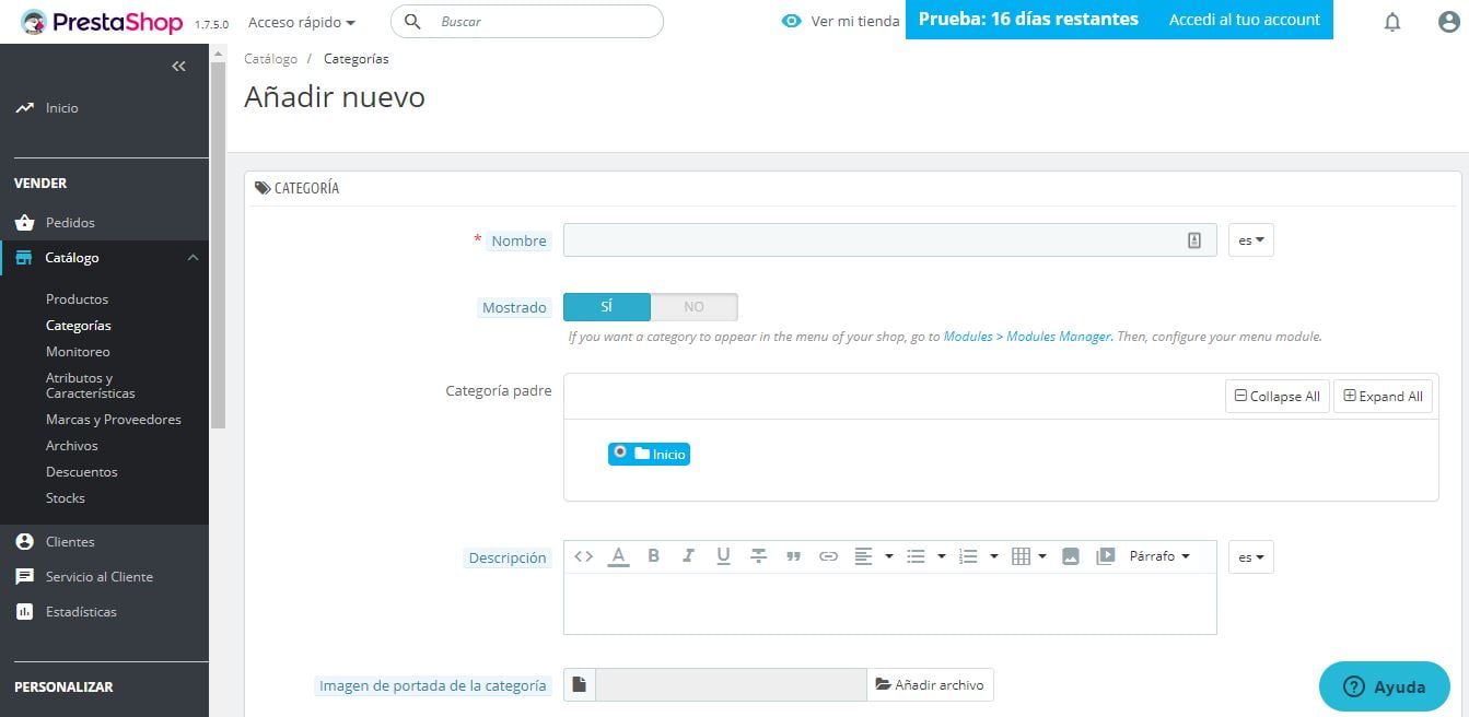 añadir categorias prestashop ready