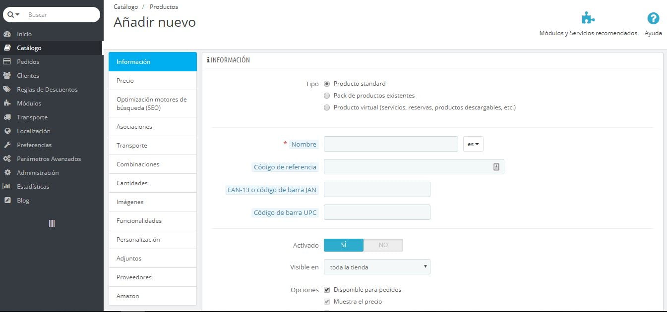 añadir producto prestashop
