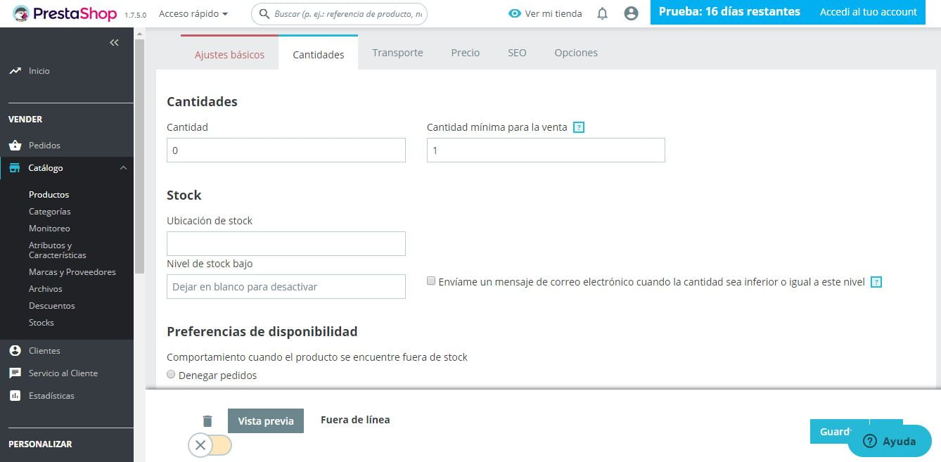 cantidades producto prestashop ready