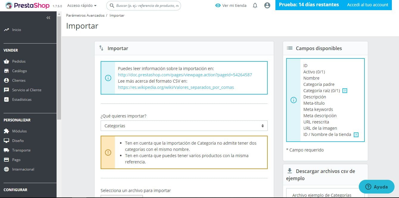 importar archivos prestashop ready