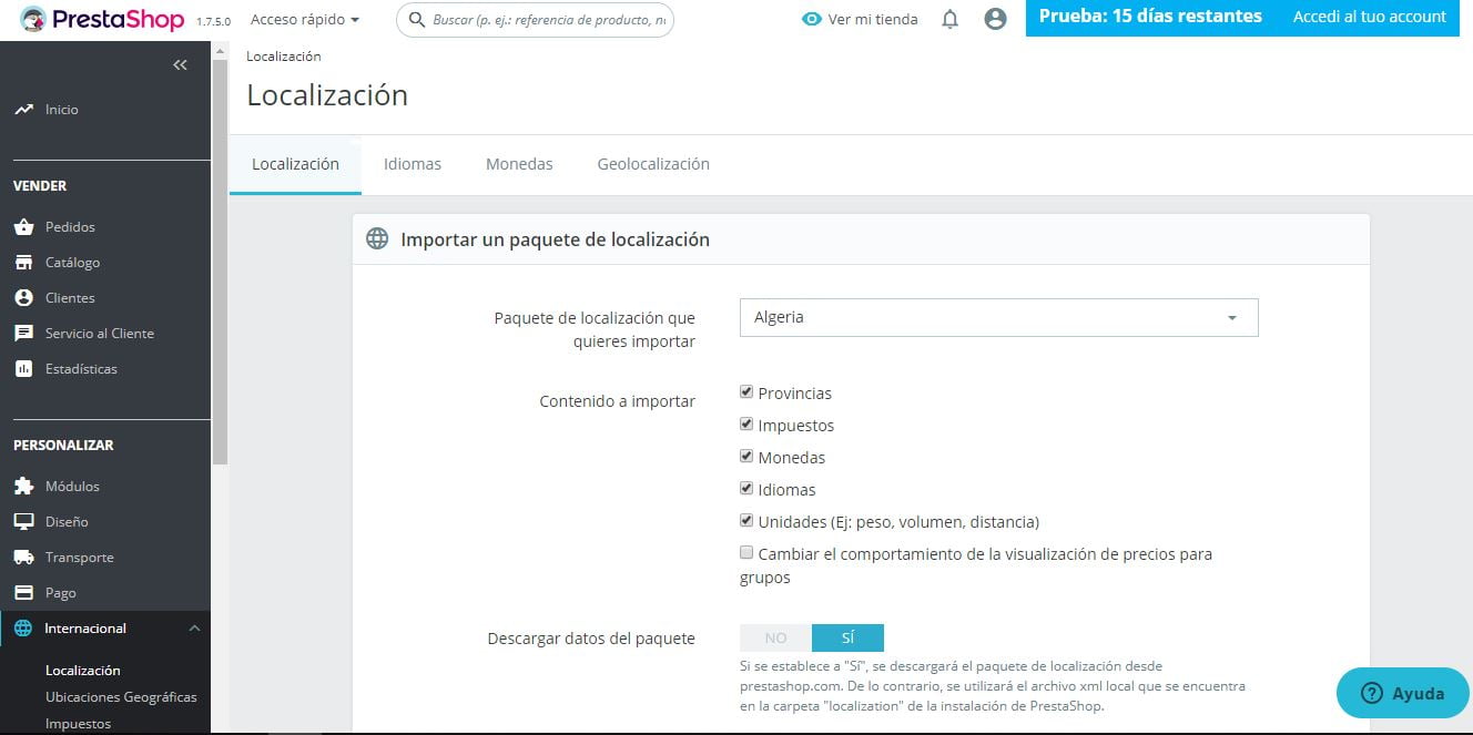 localizacion prestashop ready