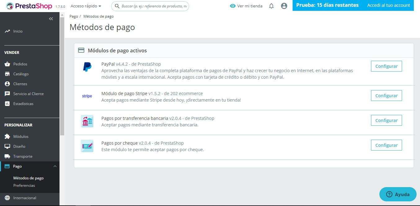 metodos de pago prestashop ready