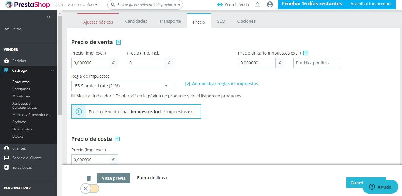precio productos prestashop ready