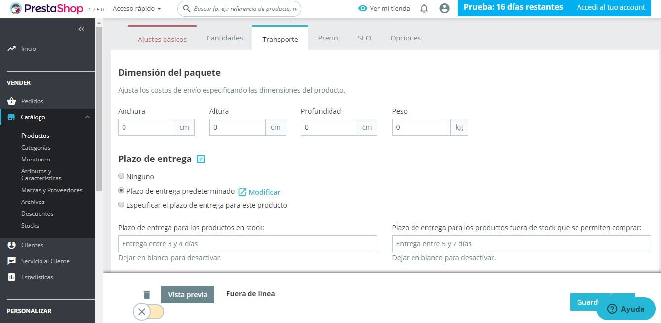 transporte prestashop ready