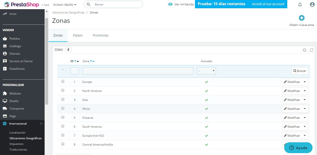 ubicaciones geograficas prestashop ready