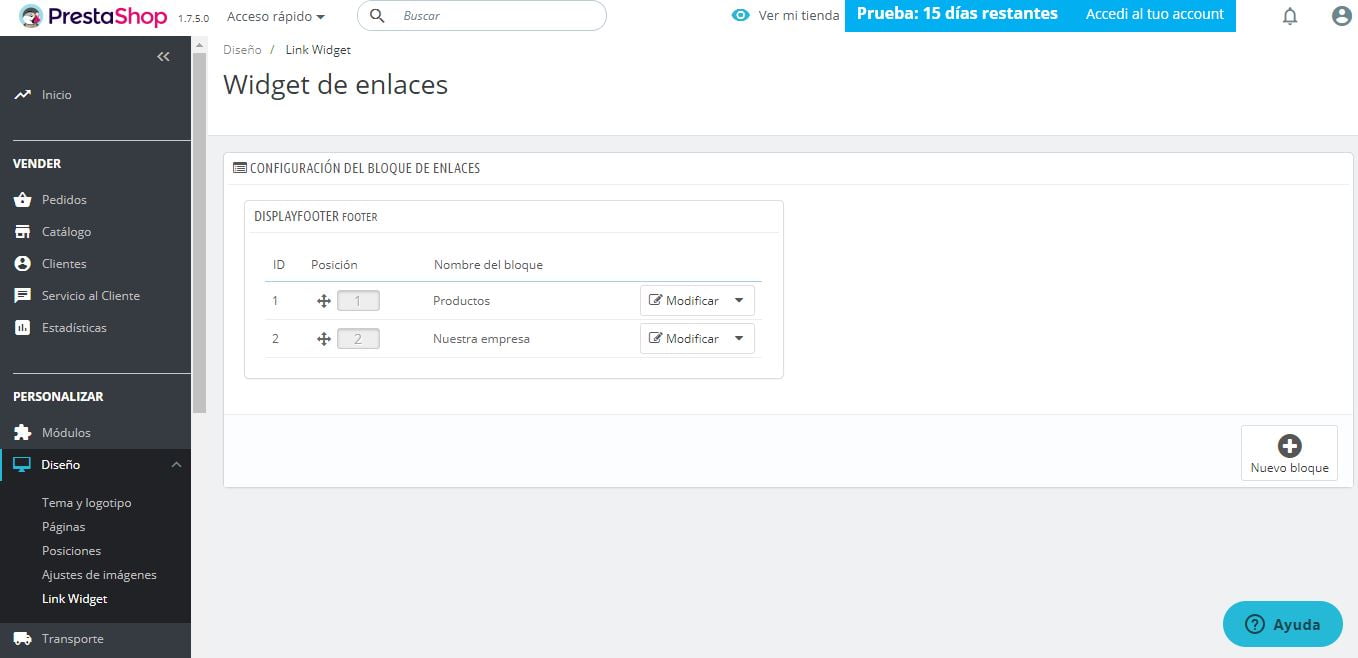 widget de enlaces prestashop ready