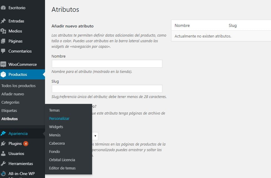 apariencia personalizar woocommerce