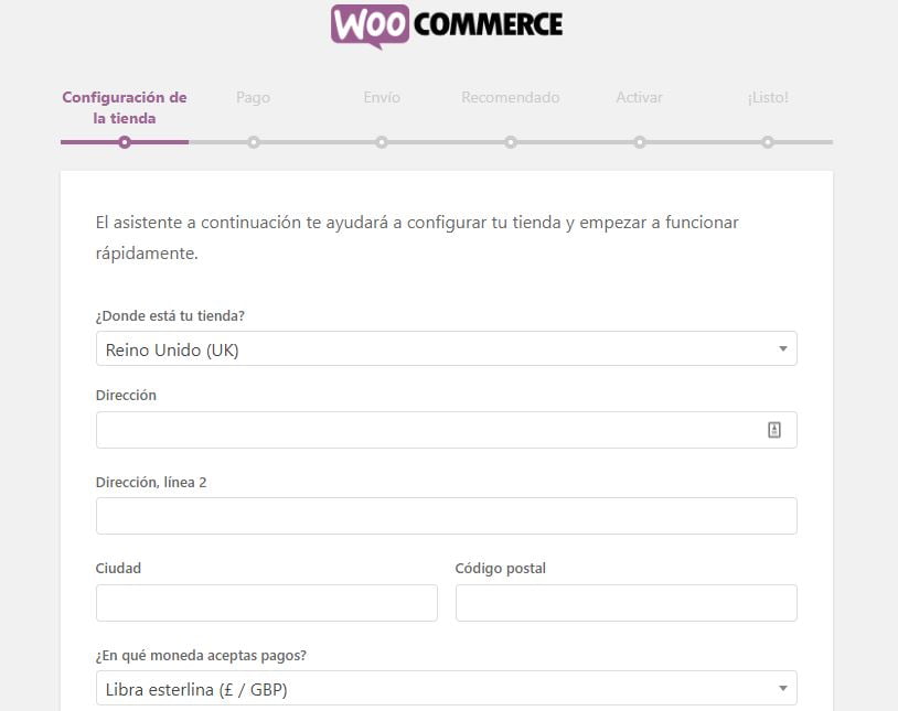 asistente configuracion woocommerce