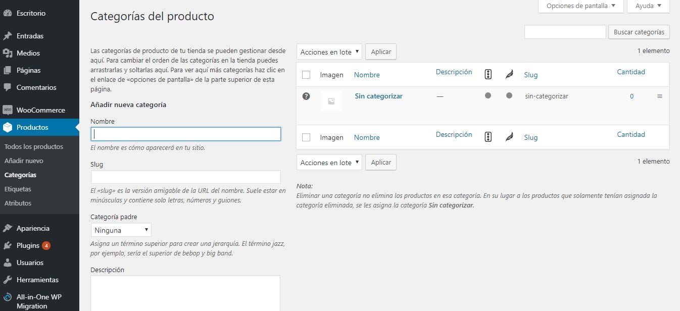 categorias de producto de woocommerce