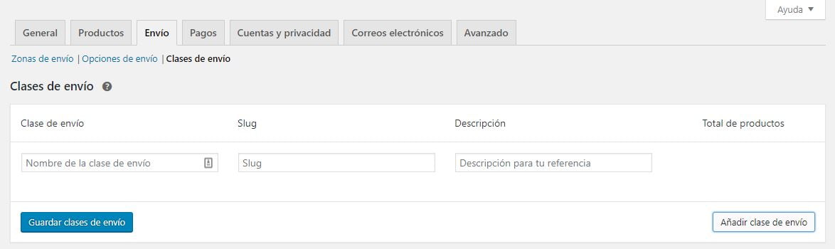 clases de envio woocommerce