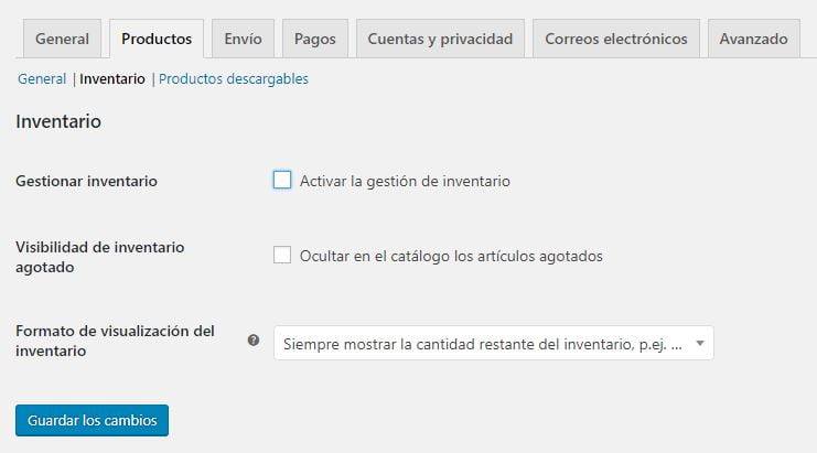 desactivar gestion inventario woocommerce