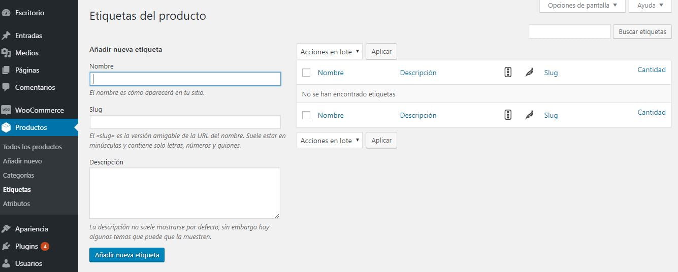 etiquetas producto woocommerce