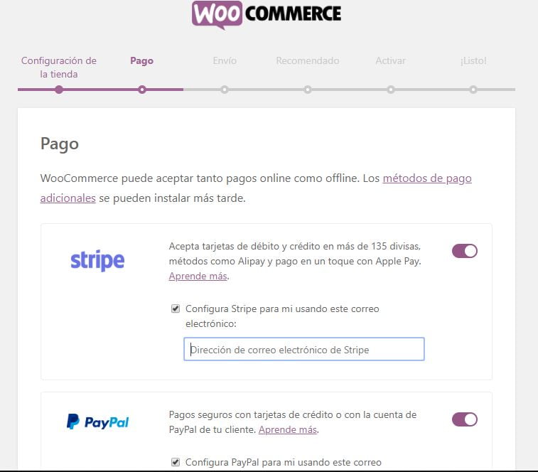métodos pago woocommerce