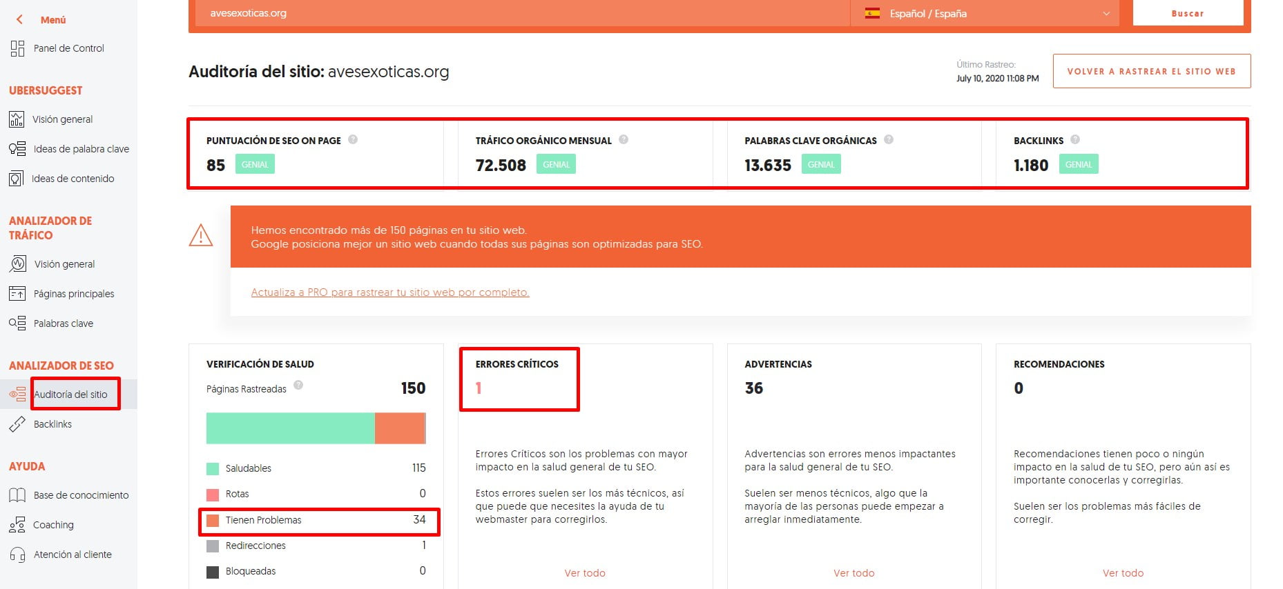 auditoría SEO con Ubersuggest