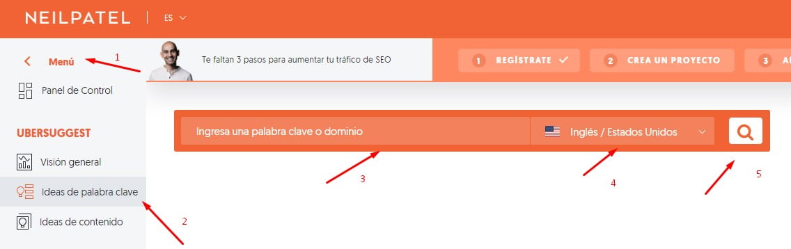 buscar ideas de palabra clave en ubersuggest