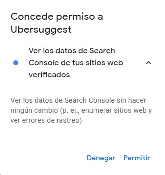 permiso search console en ubersuggest
