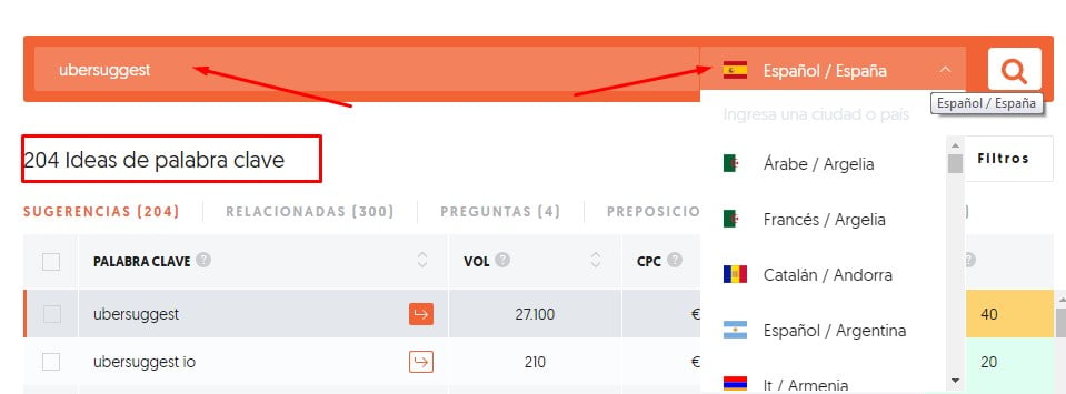 cómo usar ubersuggest