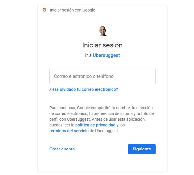 registrarse en Ubersuggest gratis